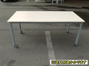 （中古）ミーティングテーブル 天板ナチュラル キャスター付き 休憩室 食堂 会議室 作業台 オフィス 幅1600mm F-FA-703-0401A