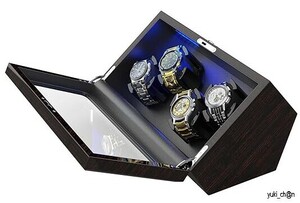 ワインディングマシーン 松樹皮色 腕時計自動巻き器 ウォッチワインダー 4本 LED ライト付き 日本製マブチモーター 男女兼用