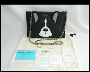 レア 美品 kate spade 2WAY チェーンショルダーバッグ マシェリアントワーヌシーマ クラッチバッグ フレンチブルドック 黒 ケイトスペード