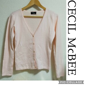 used セシルマクビー CECIL McBEE カーディガン ベビーピンク ラインストーン M フェミニン OL デート