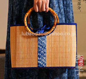竹織りバッグ 携帯 収納ボックス 自然竹の編み上げ 茶道竹包 手提げかばん