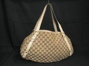 1円 ■美品■ GUCCI グッチ 130736 GG柄 GGキャンバス×レザー トートバッグ ハンドバッグ ショルダー レディース ベージュ系 AX3420