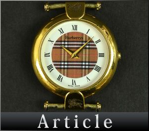 173432□動作確認済 BURBERRY バーバリー 腕時計 クォーツ 2針 ローマン ラウンド GP ブラウン ホワイト レディース アナログ/ D
