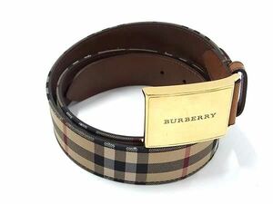 1円 BURBERRY バーバリー ノバチェック キャンバス×レザー ゴールド金具 ベルト 表記サイズ 38/95 レディース ベージュ系 FA7523