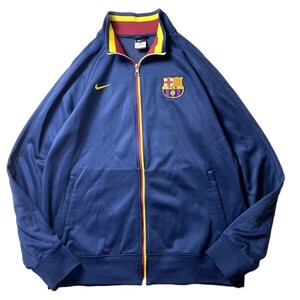 マニア必見! 00s NIKE ナイキ FCバルセロナ FCB サッカー トラックジャケット トップ ジャージ ウェア ネイビー 紺 L メンズ 激レア 希少