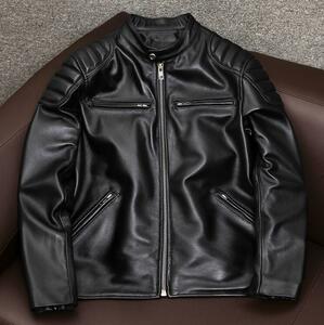 大人気 新品　ハレーバイクレザージャケット 上品　本革 高級　羊革　ライダースジャケット 革ジャン Ｓ～5XL　秋冬　黒