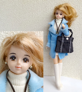 ◎タカラ ジェニー ファッションコレクション　モードスタイル 水色コート＆白 約27cm オータム＆ウィンター