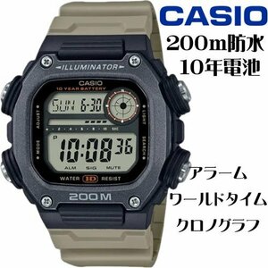 新品1円 逆輸入カシオ 最新作 長持ち10年電池搭載 200m防水 カーキ ワールドタイム＆クロノグラフ 腕時計 新品 CASIO メンズ 日本未発売