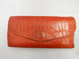 【クロコダイル二つ折り長財布】ノンブランド　オレンジブラウン　SY02-D68