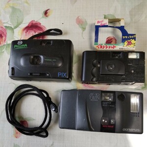 コンパクト　カメラ ３台　OLYMPUS AUTO FOCUS 、　 ESSO PAN or AMA、　グローバル　ベストショット　ビンテージ　珍品　中古