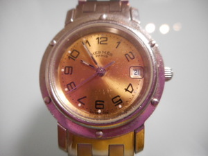 HERMES エルメス　クリッパー CL4.210　レディース クオーツ腕時計　文字盤 ピンクゴールド　電池交換済