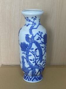 中国 景徳鎮製　大清康熙年製　染付花入 花瓶 
