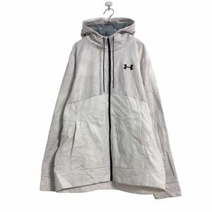 UNDER ARMOUR プリント ジャージ パーカー L ホワイト グレー アンダーアーマー ジップアップ ワンポイント 古着卸 アメリカ仕入 a507-5284