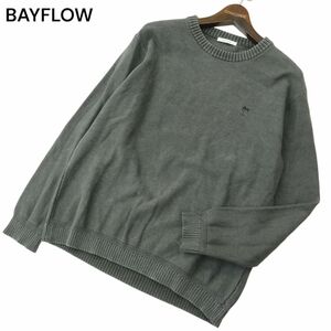 BAYFLOW ベイフロー 通年 パームツリー刺繍★ ウォッシュ加工 クルーネック コットン ニット セーター Sz.2　メンズ グレー　A4T02935_3#L