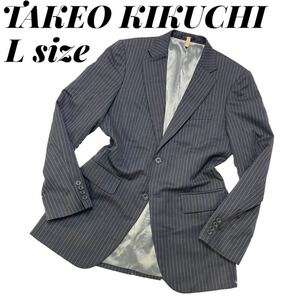 美品 TAKEO KIKUCHI タケオキクチ テーラードジャケット ストライプ ブラック L〜LLサイズ相当 大きいサイズ 2B サイドベンツ 1円 1スタ