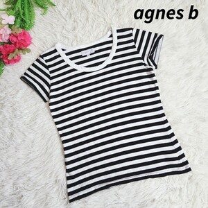 アニエスベー agnes b. ボーダー柄 リンガーネックTシャツ 黒白モノトーン 表記サイズT2 M相当 しっかりめの生地 68012