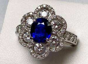 ◆綺麗◆【GRS鑑別付】 天然ロイヤルブルーサファイア 1.31ct ダイヤモンド 高級リング D1.20ct/Pt900 Royal Blue Sapphire◆