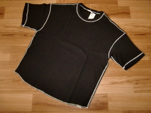 新品 GU ワイドフィット ワッフル ステッチ 半袖Tシャツ ブラック M メンズ オーバーサイズ ワッフルシャツ ヘビーウェイト　黒 L LL