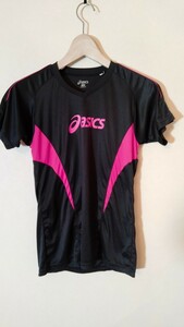 アシックス 高伸縮ドライ素材仕様 半袖Tシャツ トレーニングシャツ アンダーシャツ ASICS レディース Mサイズ 黒　ブラック　ピンク