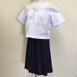 KS636-2(中古) 兵庫方面 校名不明　セーラー服 上下セット /M/W63/セーラー/スカート/白ライン3本/夏服/夏用/制服/高校/女子学生/