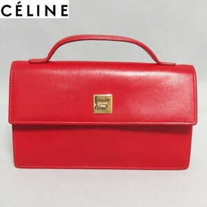 良品★CELINE ロゴ レザー ヴィンテージ ミニ ハンドバッグ 赤 オールド セリーヌ★