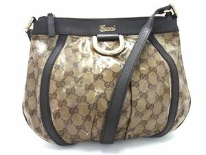 1円 GUCCI グッチ 265691 GGクリスタル コーティングキャンバス×レザー クロスボディ ショルダーバッグ 斜め掛け ブラウン系 BG8680