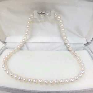 ●サ3581H◎艷やか本真珠　パールネックレス　41センチ　7-7.5ミリ珠前後　留め具SILVER刻印あり◎