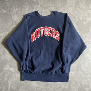 90s ビンテージ USA製 チャンピオン RUTGERS ラトガース大学 REVERSE WEAVE リバースウィーブ スウェット ネイビー 紺 L アメリカ製