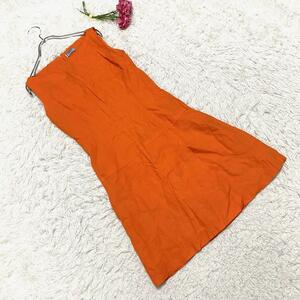 【最高級】VERSACE　ヴェルサーチ（40）ノースリーブワンピース　ドレス　袖なし　フレア　シフォン　オレンジ　コットン