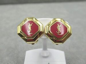 ☆Yves Saint Laurent イヴサンローラン YSLロゴ クリップ式イヤリング ゴールド×レッド ヴィンテージ レディース アクセサリー 中古☆