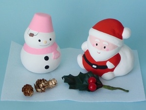 U59★陶器の置物 クリスマスセット★サンタクロース 雪だるま