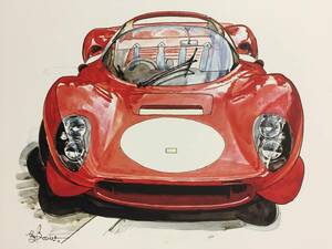 【正規品 絶版】Bowイラスト フェラーリ ディノ 206SP カーマガジン 68 Ferrari Dino 206SP アンティーク クラシックカー 旧車 絵