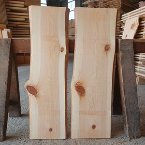 C-1527　国産ひのき　耳付節板　2枚セット　テーブル　棚板　看板　一枚板　無垢材　桧　檜　DIY