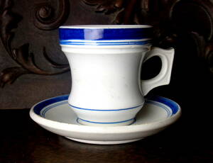 19世紀 フランスアンティーク GIEN ジアン窯 ブリュロ Brulot コーヒー椀皿セット 厚みのあるカップアンドソーサー 古民具 骨董