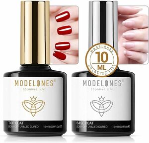 Modelones ジェルネイル トップコート ベースコート 10ml 2本セット ノンワイプ 拭き取り不要 大容量 速乾 ジェル