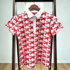 LE COQ GOLF ルコックゴルフ　Ｌ　半袖ポロシャツ　赤　総柄　ゴルフ場