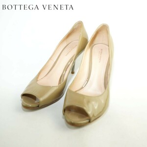 BOTTEGA VENETA ボッテガヴェネタ 37 24.0 パンプス イタリア製 ヒール オープントウ エナメル グレージュ/DC189