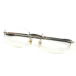 美品▼Cartier カルティエ 750(18K) 2Pダイヤモンド ツーポイント メガネ 眼鏡 アイウェア シルバー ケース付き 仏製 総重量35.4g メンズ