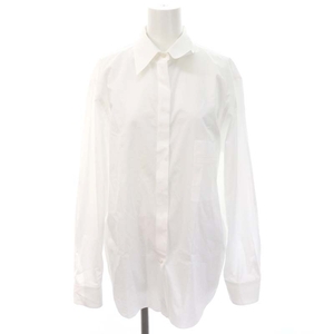 エルメス HERMES ワンポイント刺繍 2way 比翼ボタン シャツ 長袖 42 白 ホワイト /ES ■OS レディース