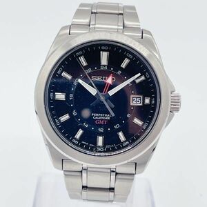 【1円スタート】 SEIKO セイコー 8F56-00M0 パーペチュアルカレンダー GMT チタニウム 黒文字盤 ラウンド クオーツ 腕時計 動作未確認