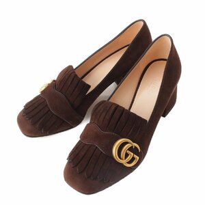 【グッチ】Gucci　GGマーモント タッセル スエード ヒール パンプス 408208 ブラウン 36 【中古】【正規品保証】205328