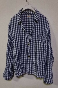 KAPITAL キャピタル リネン シャツ ジャケット size 2 ネイビー×ホワイト チェック柄 日本製