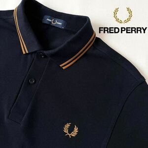 (美品) フレッドペリー FRED PEARLY ポロシャツ M ネイビー ブラウン 半袖シャツ M3600