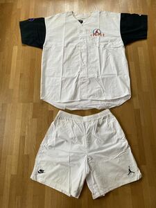 ‘90s☆NIKE AIR JORDAN ベースボールシャツ＆ハーフパンツ☆ホワイト / 上XL　下L / Michael Jordan / JORDAN8