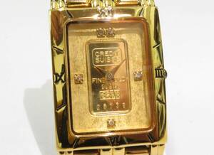 16573　上604-379　エルジン　腕時計　FK-928　ゴールド インゴット 1g　999.9　K24　アナログ　スクエア　石付　クォーツ　ELGIN　60
