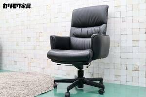 GMFK12D○karimoku / カリモク 書斎椅子 黒 本革 デスクチェア 椅子 定価約22万