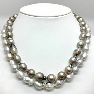「南洋黒蝶白蝶真珠ネックレス2点おまとめ」a重量約107g 約8.5-11mm 黒真珠 パール pearl accessory necklaces jewelry silver DA0