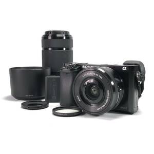 1スタ SONY α6000 + E PZ 16-50mm + E 55-210mm ソニー ミラーレス カメラ ショット数3155回 動作OK 1円 24D ヱOA4