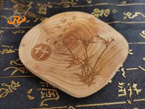 美しい彫刻　竹　崖柏木　コースター　茶碗敷き