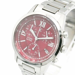 1円 稼働 良品 CITIZEN シチズン F500-T002382 クロスシー クロノ XC QZ クオーツ デイト スモセコ 赤 レッド文字盤 腕時計 242620240326